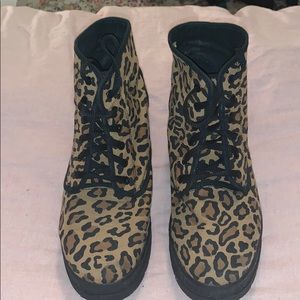 Canvas Leopard Print Chunky Heel Ankle Boot